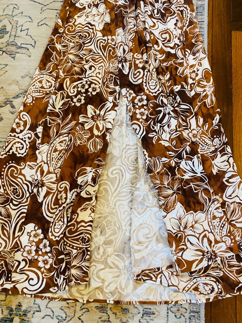 EXPRESS Brown Floral Tropical Halter Maxi Dress Resortwear Vacation - Picture 6 of 8